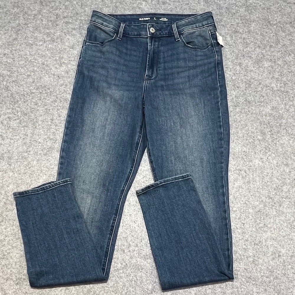 Old Navy High-Rise‎ Straight Jeans Long Dark Wash Denim Womens Size 6